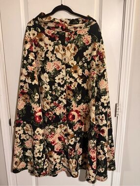 Agnes & Dora Black Floral A-Line Ball Skirt with Cream & Red Blooms
